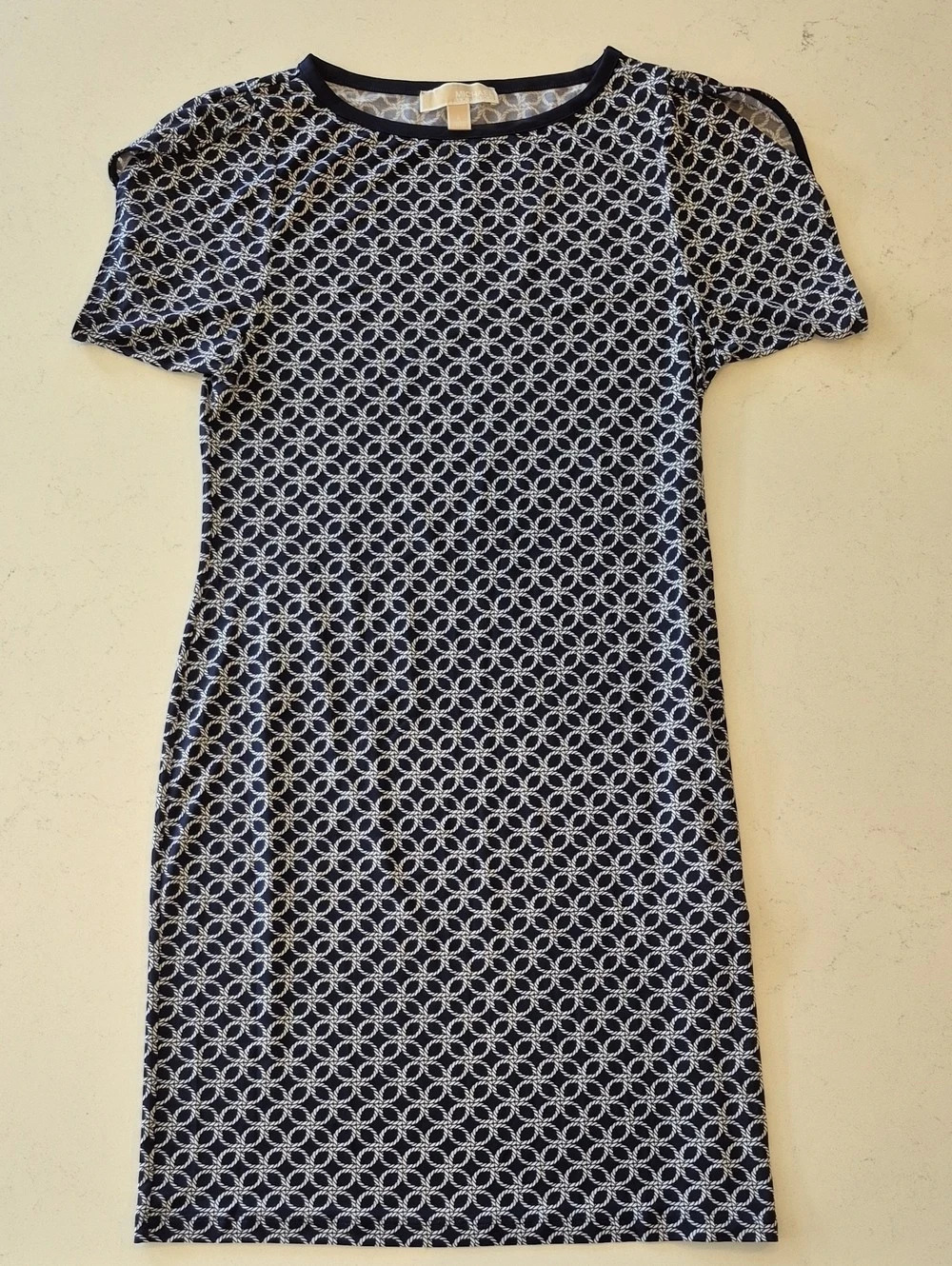 Michael Kors Geometric Mini Dress in Blue & White Size Small Like New